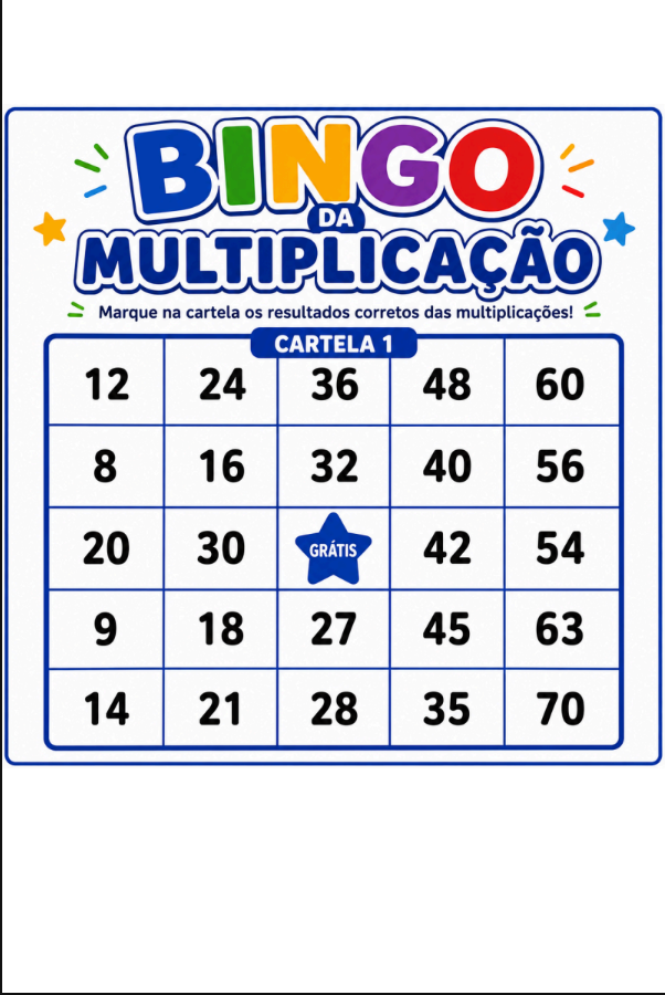 Cartela 1 do Bingo da Multiplicação
