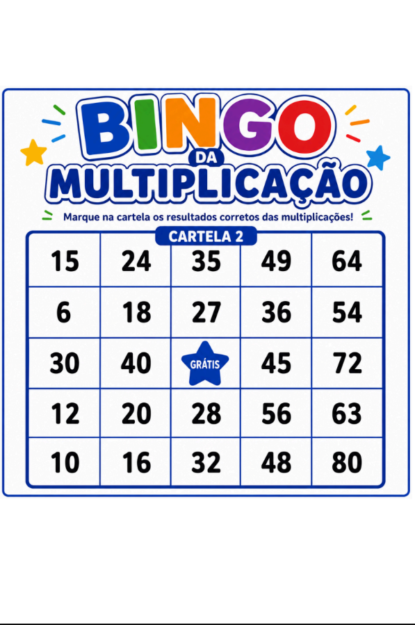 Cartela 2 do Bingo da Multiplicação