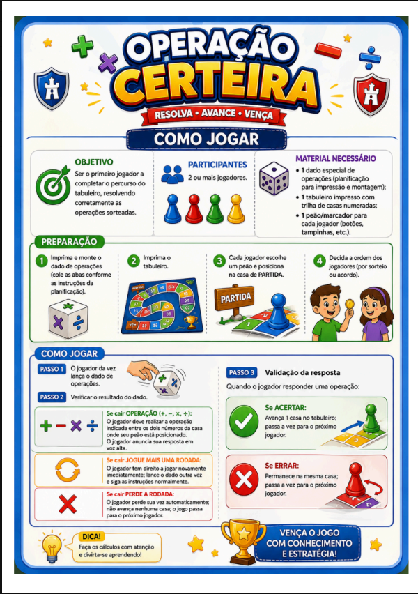 Instruções do jogo Operação Certeira